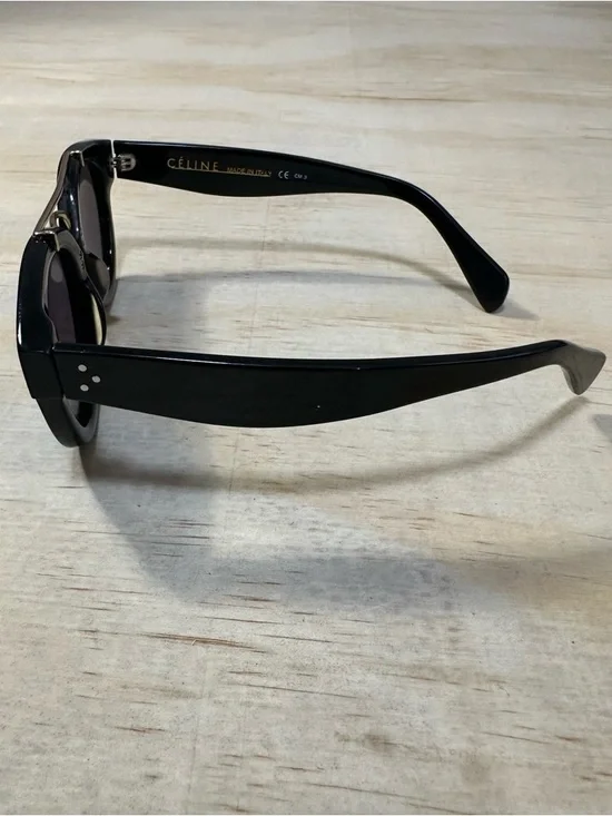 Vtg CELINE Preppy Pretty Double Bridge Sunglasses Black Gold Italy Purple Grad - Picture 4 of 13